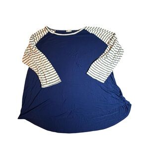 Eyeshadow Navy and White 3/4 Sleeve Top Soft‎ Plus Size 3X Baseball Shirt